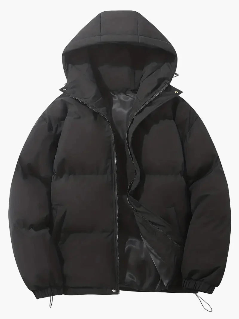 Herr Vinter Pufferjacka med Huva – Klassisk Stil & Optimal Värme för Kallt Väder