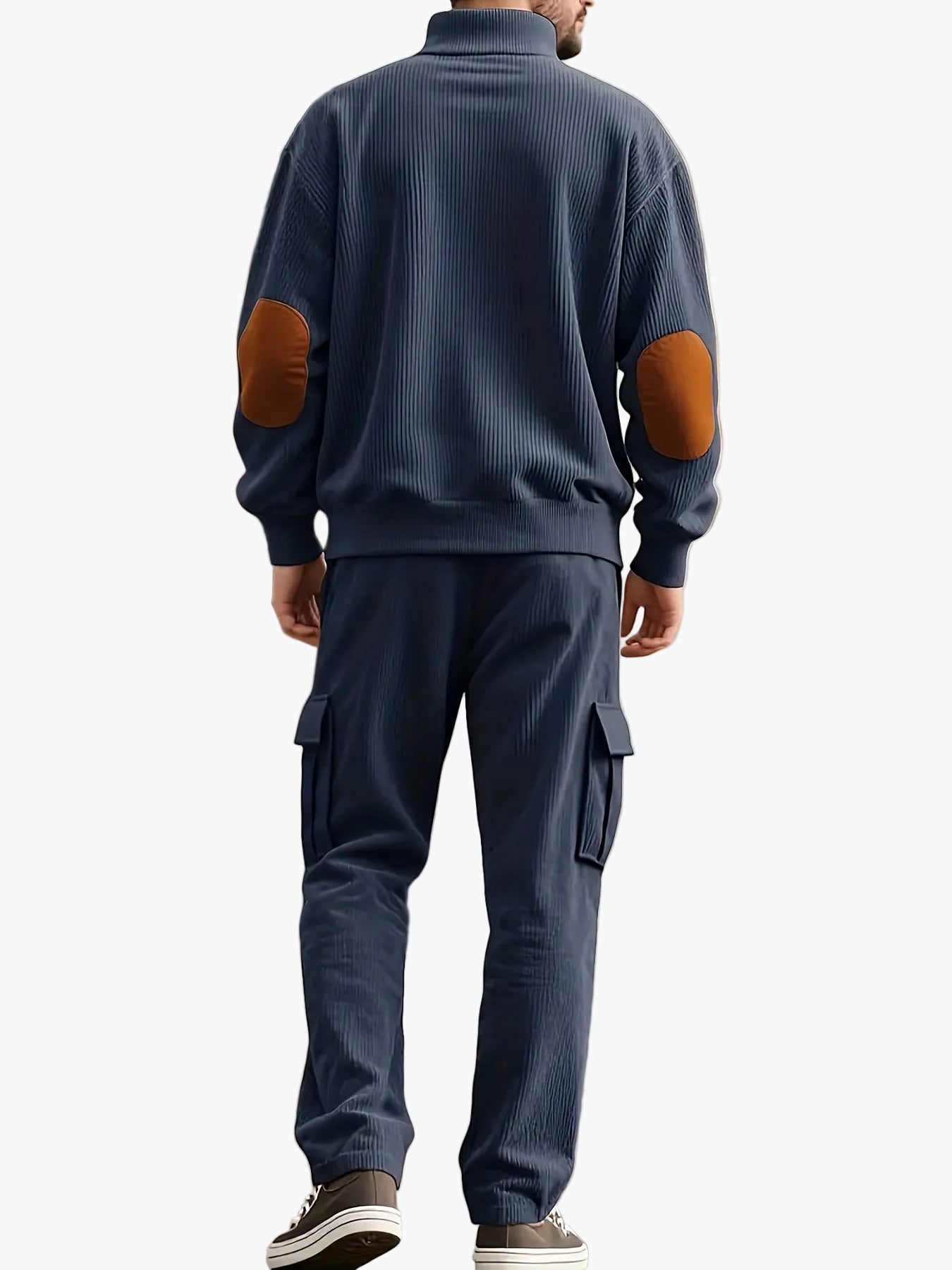 Herr Set – Avslappnad Träningsdress med Tryckknappar och Cargo Byxor, Perfekt för Vardagsbruk och Fritid