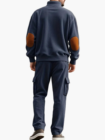 Herr Set – Avslappnad Träningsdress med Tryckknappar och Cargo Byxor, Perfekt för Vardagsbruk och Fritid