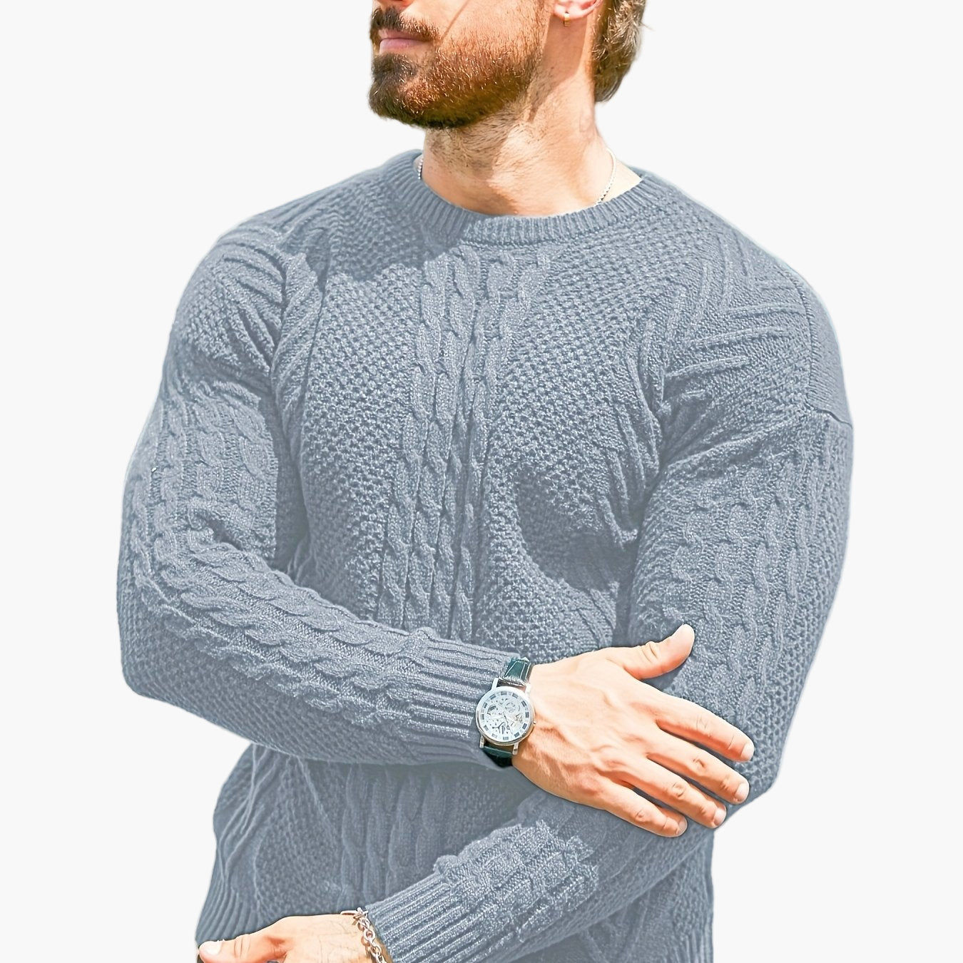 Herrstickad Tröja – Elegant Kabelstickad Pullover för Höst och Vinter – Avslappnad Stil