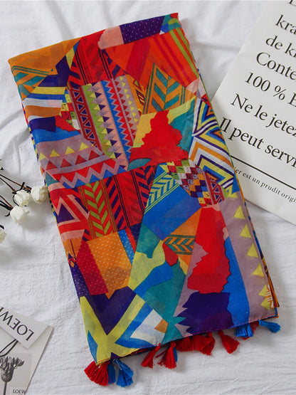 Damaccessoar – Bohemisk sjal med geometriskt och blommigt mönster, perfekt för vardag och resor