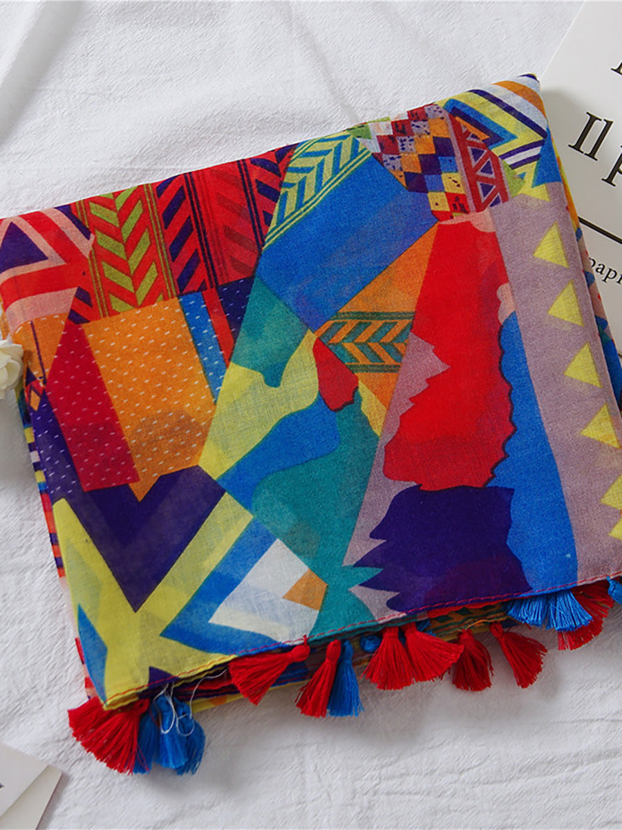 Damaccessoar – Bohemisk sjal med geometriskt och blommigt mönster, perfekt för vardag och resor
