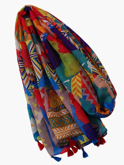 Damaccessoar – Bohemisk sjal med geometriskt och blommigt mönster, perfekt för vardag och resor