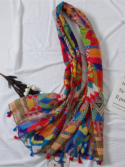 Damaccessoar – Bohemisk sjal med geometriskt och blommigt mönster, perfekt för vardag och resor