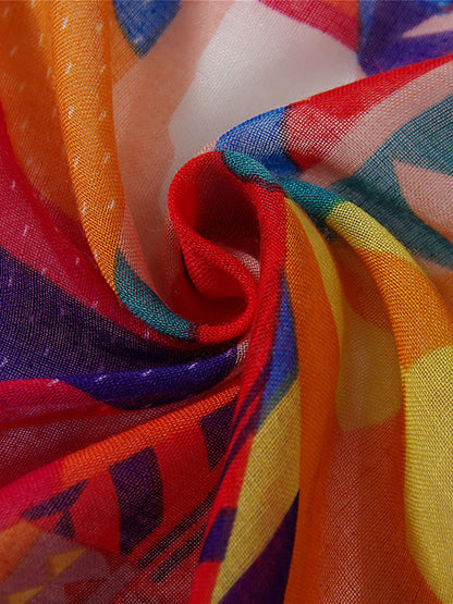 Damaccessoar – Bohemisk sjal med geometriskt och blommigt mönster, perfekt för vardag och resor