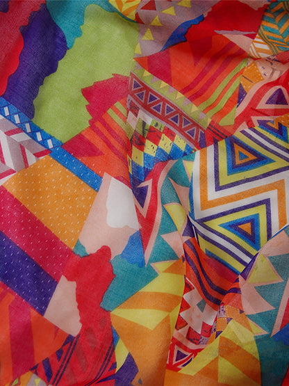 Damaccessoar – Bohemisk sjal med geometriskt och blommigt mönster, perfekt för vardag och resor