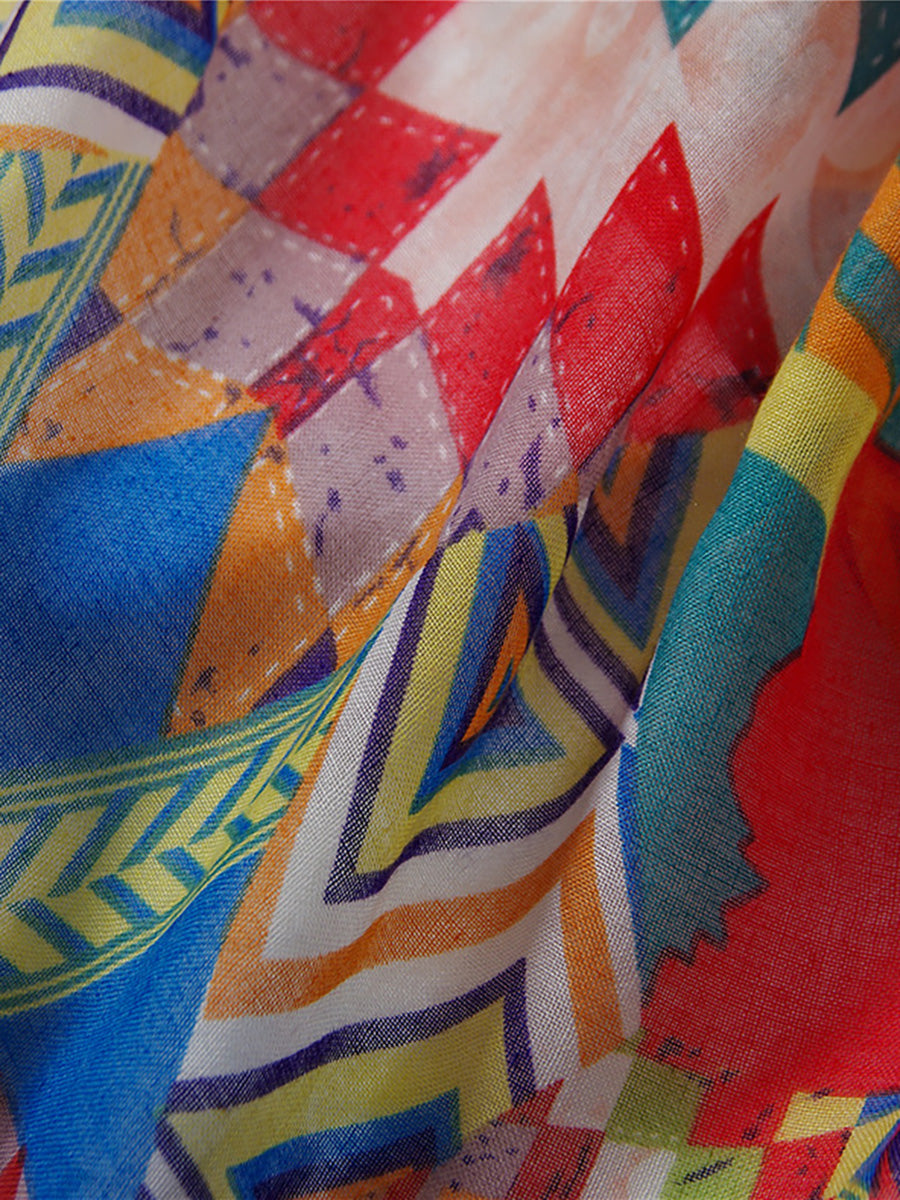 Damaccessoar – Bohemisk sjal med geometriskt och blommigt mönster, perfekt för vardag och resor