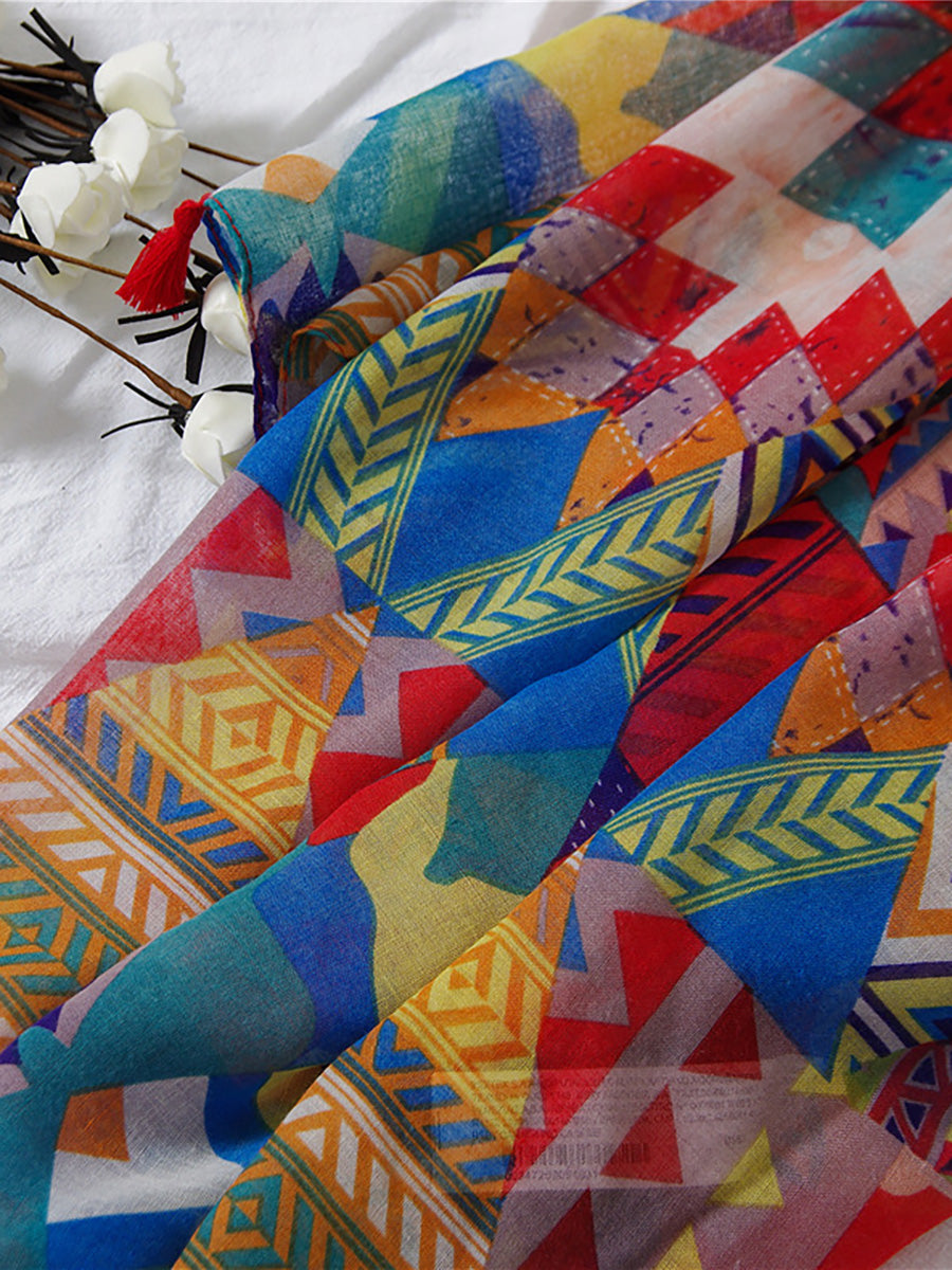 Damaccessoar – Bohemisk sjal med geometriskt och blommigt mönster, perfekt för vardag och resor