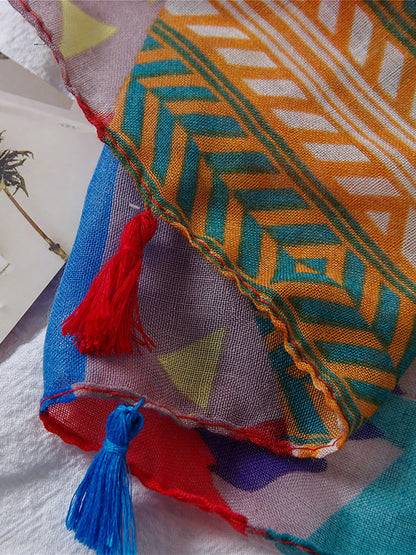 Damaccessoar – Bohemisk sjal med geometriskt och blommigt mönster, perfekt för vardag och resor