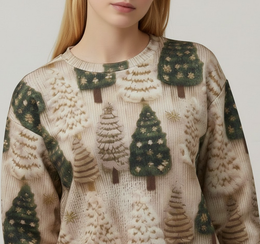 Damen Weihnachts-Shirt mit 3D-Tannenbäumen – Festlicher Look für die Winterzeit