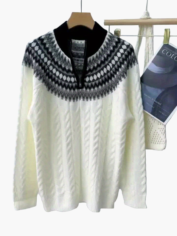 Herrtröja med mönster och halv dragkedja – stickad vintertröja för avslappnad stil