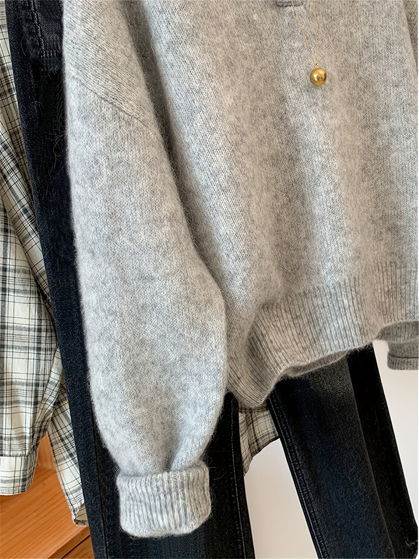 Damtröja Vintage V-ringad Stickad Höst/Vinter Fritidsstil