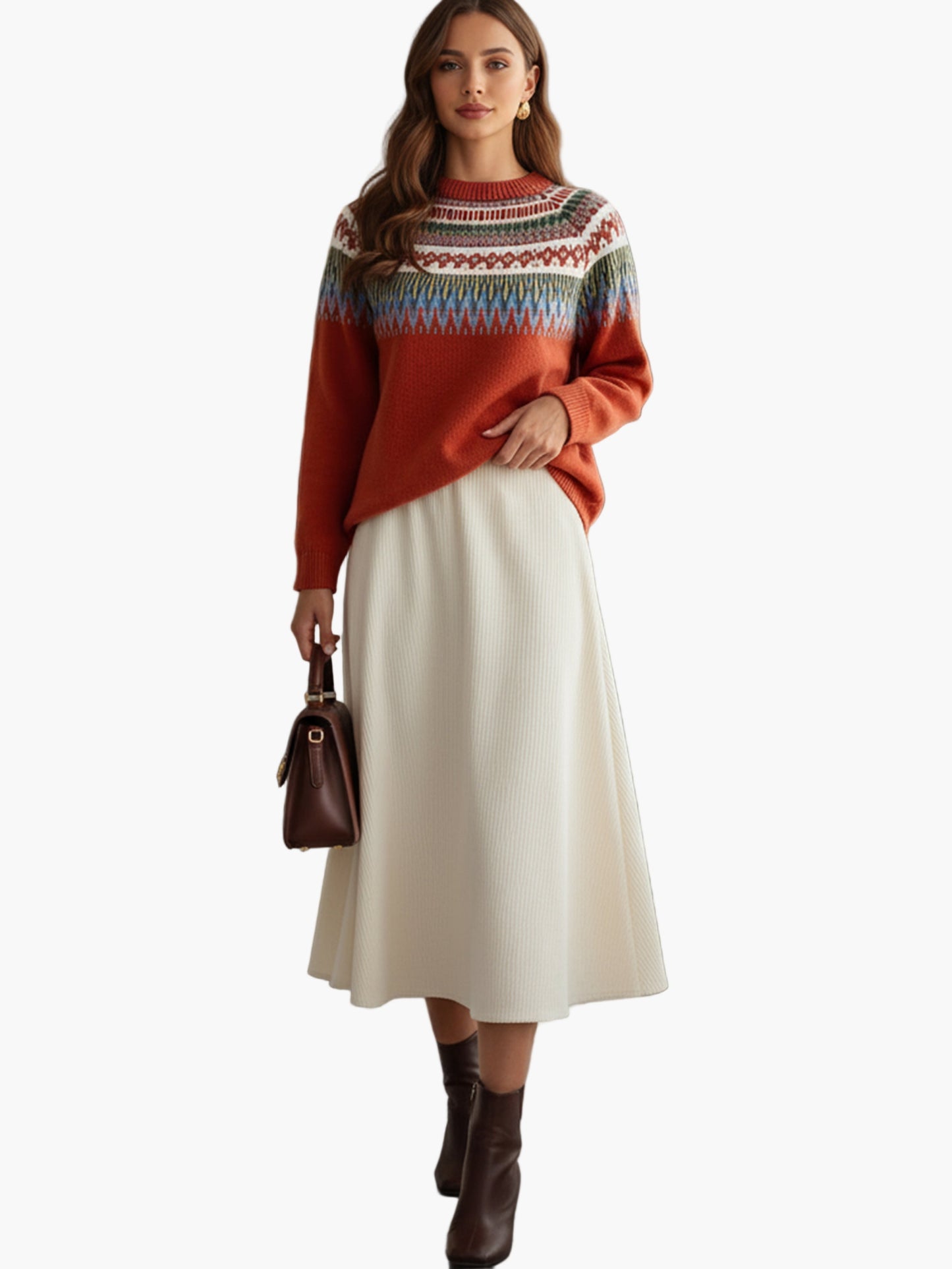 Damstickad tröja med geometriskt mönster och avslappnad passform – Perfekt för vardag och höstmode