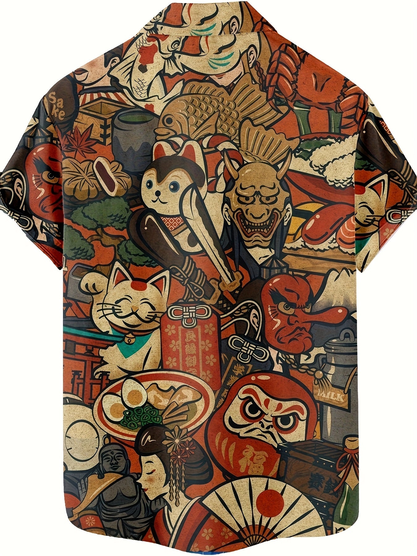 Herr Skjorta med Japanskt Konstmotiv – Kortärmad, Unik och Stilfull för Fritid och Sommar