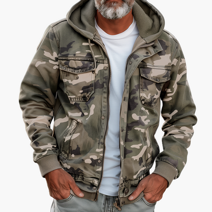 Herrjacka med huva – Cargo Camouflagejacka för utomhusbruk och streetwear