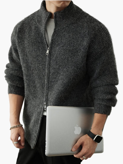 Herr – Stickad halvzip tröja med avslappnad passform, perfekt för vardag och lager-på-lager-stil