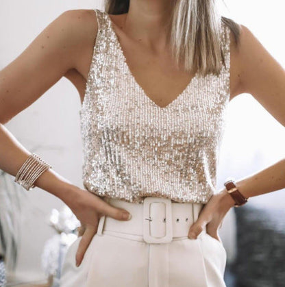 Dam Paljettlinne Elegant Festtop Sällskapsliv Stil