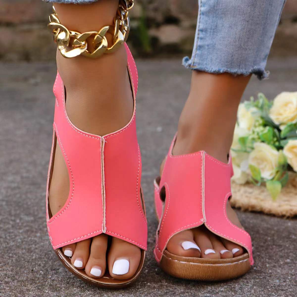 Lisa – Sommar Wedges Sandaler med Elastisk Band Design
