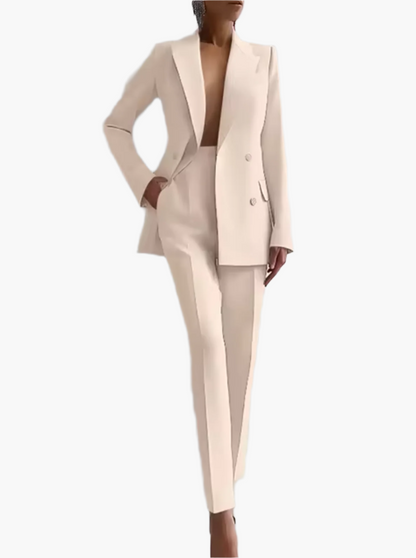 Kvinnors Elegant Kostymset – Figursydd Blazer och Höga Byxor för Kontor och Affärsbruk