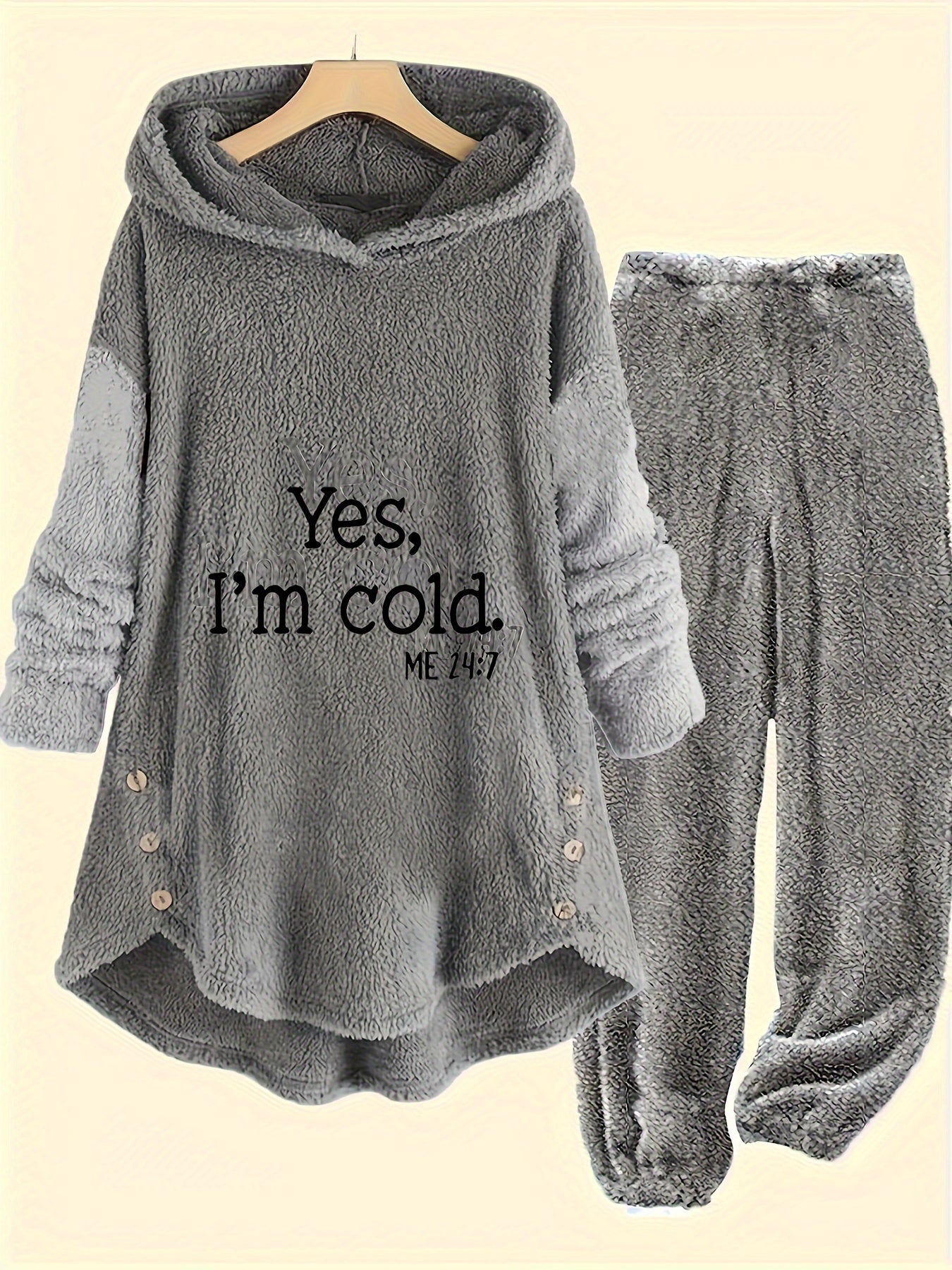 Yes I'm Cold Print - Dam Set med Huvtröja och Byxor