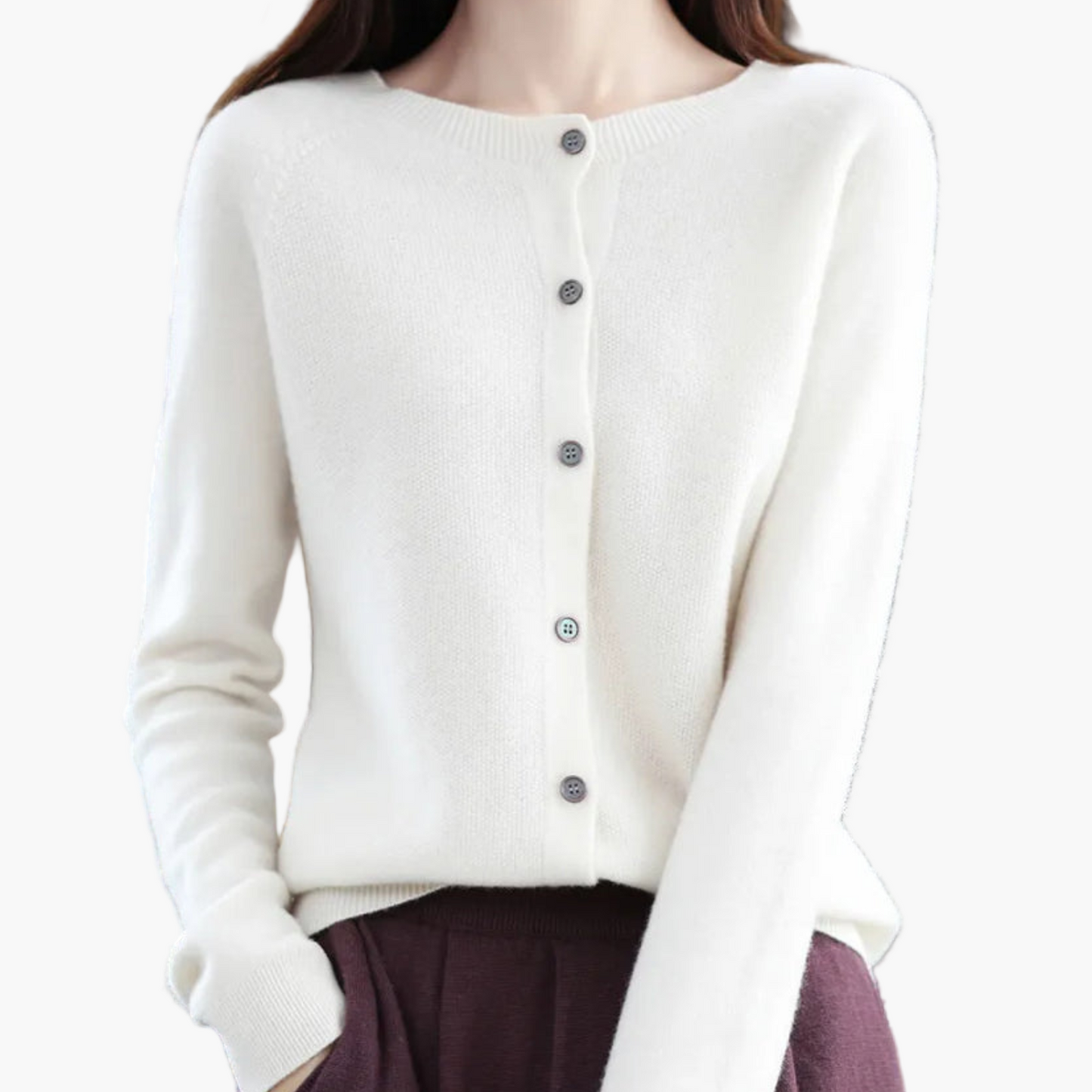 Dam Cardigan med Rund Hals och Knappstängning – Klassisk och Elegant Vardagströja