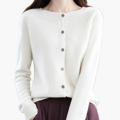 Dam Cardigan med Rund Hals och Knappstängning – Klassisk och Elegant Vardagströja