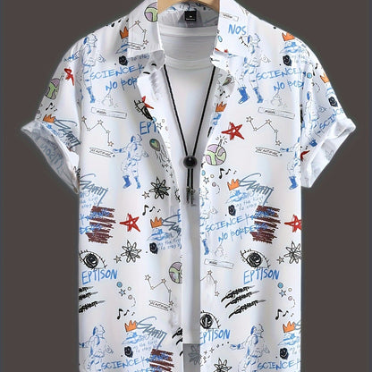 Herr Skjorta Kortärmad Streetwear Graffiti-Print Modern Casual Statement