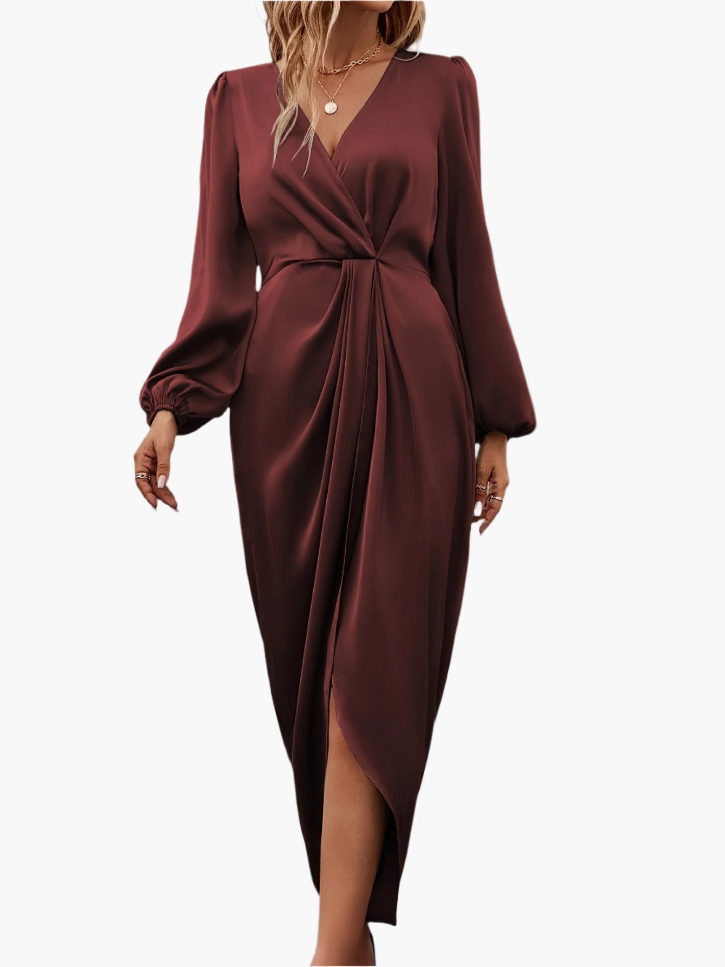 Dam Elegant Omlottklänning med Långa Ärmar för Fest och Formella Tillfällen
