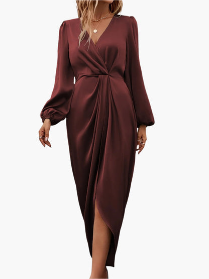 Dam Elegant Omlottklänning med Långa Ärmar för Fest och Formella Tillfällen