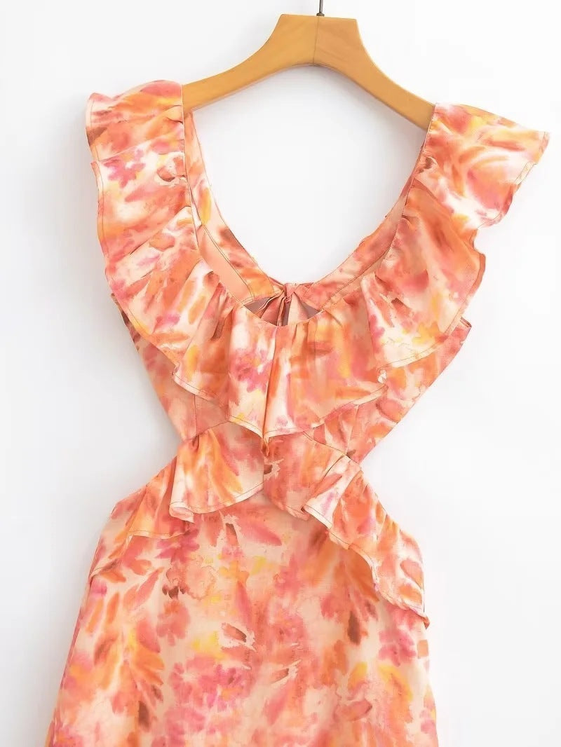 Damklänning med volang och ärmlös lång design – Perfekt för sommar och fest