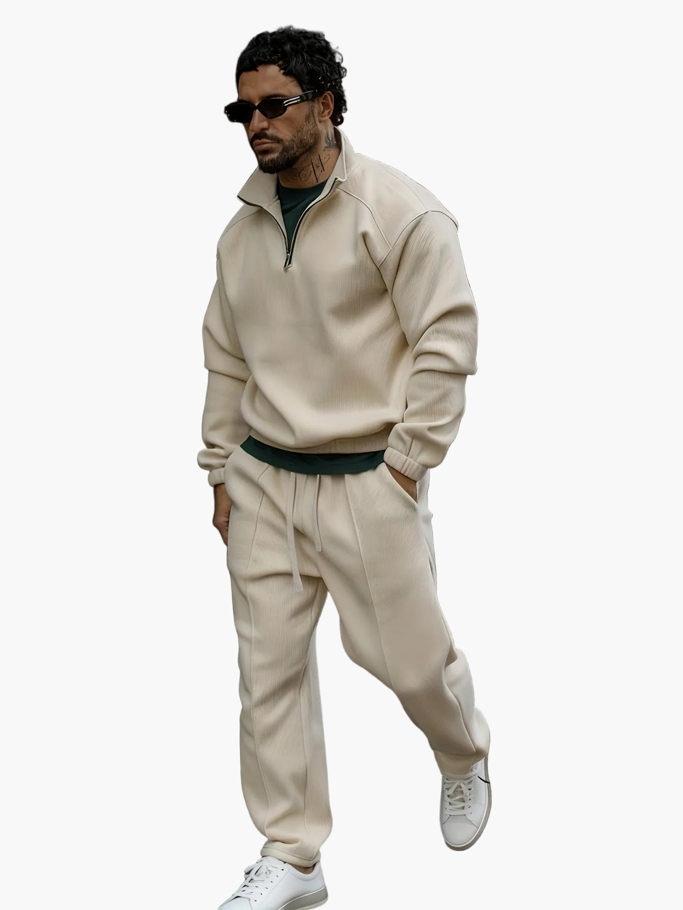 Herrarnas avslappnade träningsset med dragkedja – perfekt för vardag och fritid