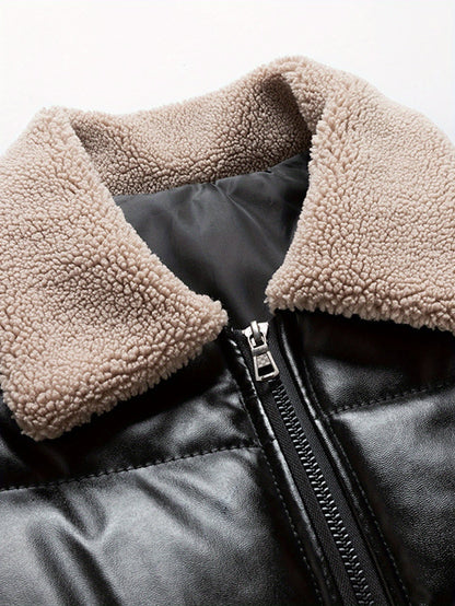 Herr Jacka – Trendig Vadderad Bomber med Pälsimitation Krage, Vardag & Casual