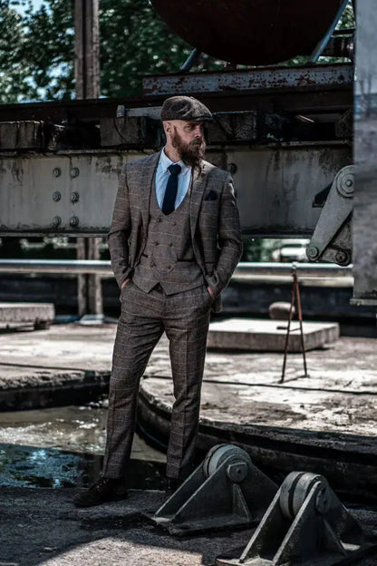 Herrkostym Tredelad Double Breasted – Klassisk Engelsk Stil för Bröllop och Fest