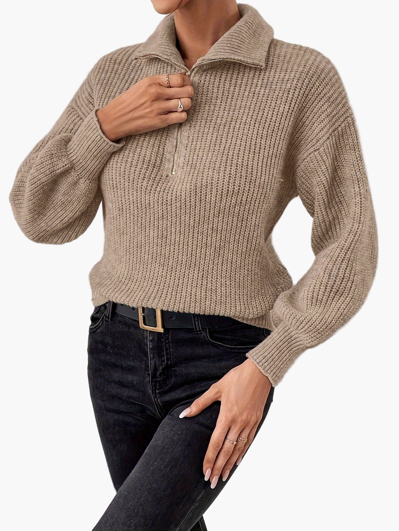 Damtröja med dragkedja och elegant stil för vardagsbruk