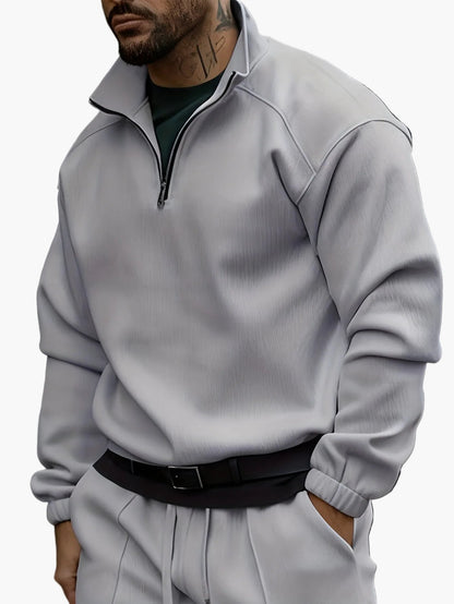 Herrarnas avslappnade träningsset med dragkedja – perfekt för vardag och fritid