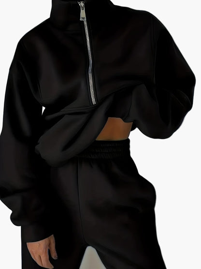 Dam Halvzip Sportig Sweatshirt med Modern Stand-up Krage – Perfekt för Träning och Vardag