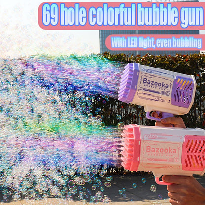 Bazooka Bubble Gun – Elektrisk Bubbelmaskin för Barn och Familj, 69 Hål, Leksak för Utomhus och Inomhuslek