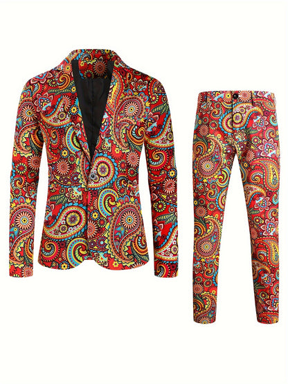 Herrkostym Tvådelad Paisley Mönstrad Festkostym – Modern och Unik Stil för Särskilda Tillfällen
