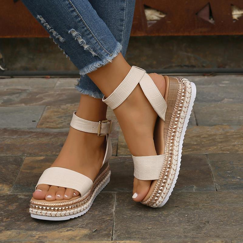 Charlotte – Sandaler med spänne och kilklack i hampa