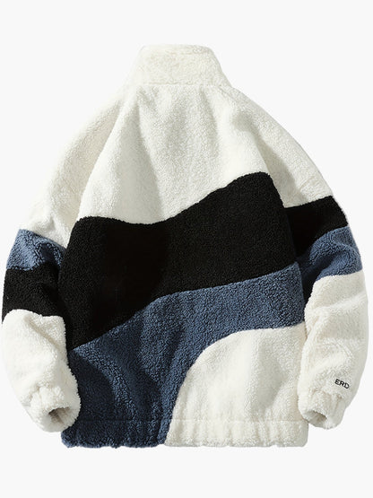 Herr Preppy Fleecejacka med Färgblock och Dragkedja – Trendig Vår- och Höstjacka