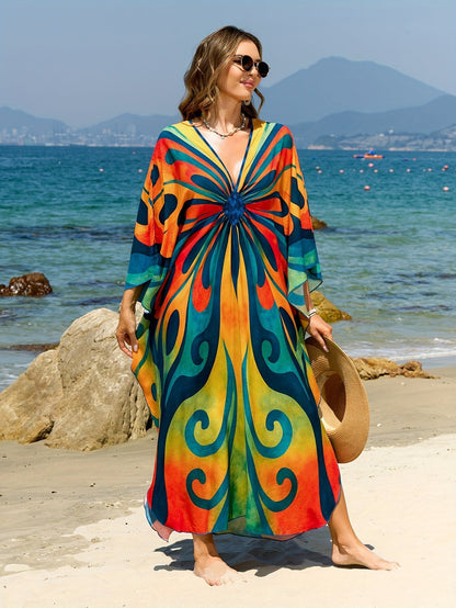 Dam Kaftan Strandklänning Boho Lång Maxiklänning Semester Omslag Strandmode