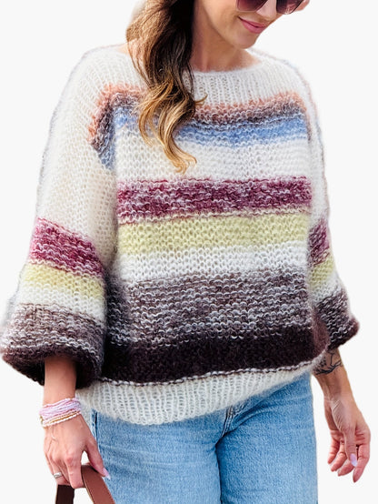 Damtröja med breda ränder och avslappnad passform – Elegant stickad pullover för höst och vinter