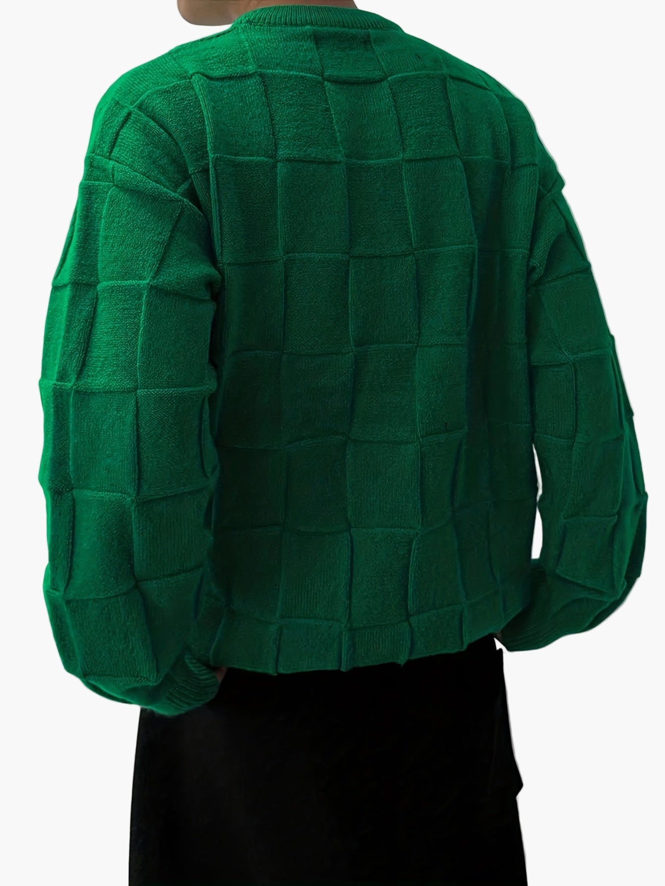 Herr Stickad Streetwear Tröja med Rutmönster – Avslappnad och Trendig för Höst/Vinter