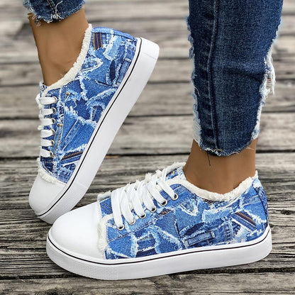 Sandra – Enkla Kvinno Sneakers i Koreansk Denim
