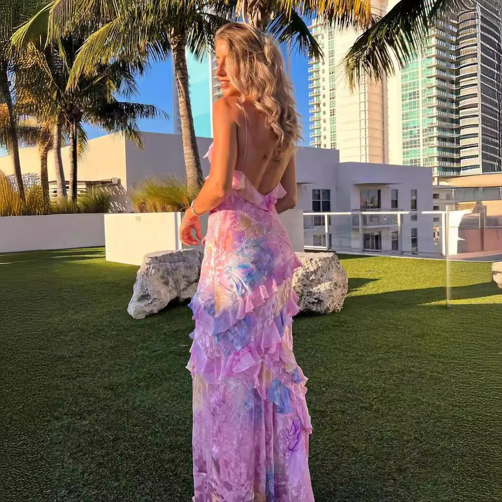 Damklänning – Lång, Elegant, Ärmös Strandklänning för Sociala Evenemang och Semester