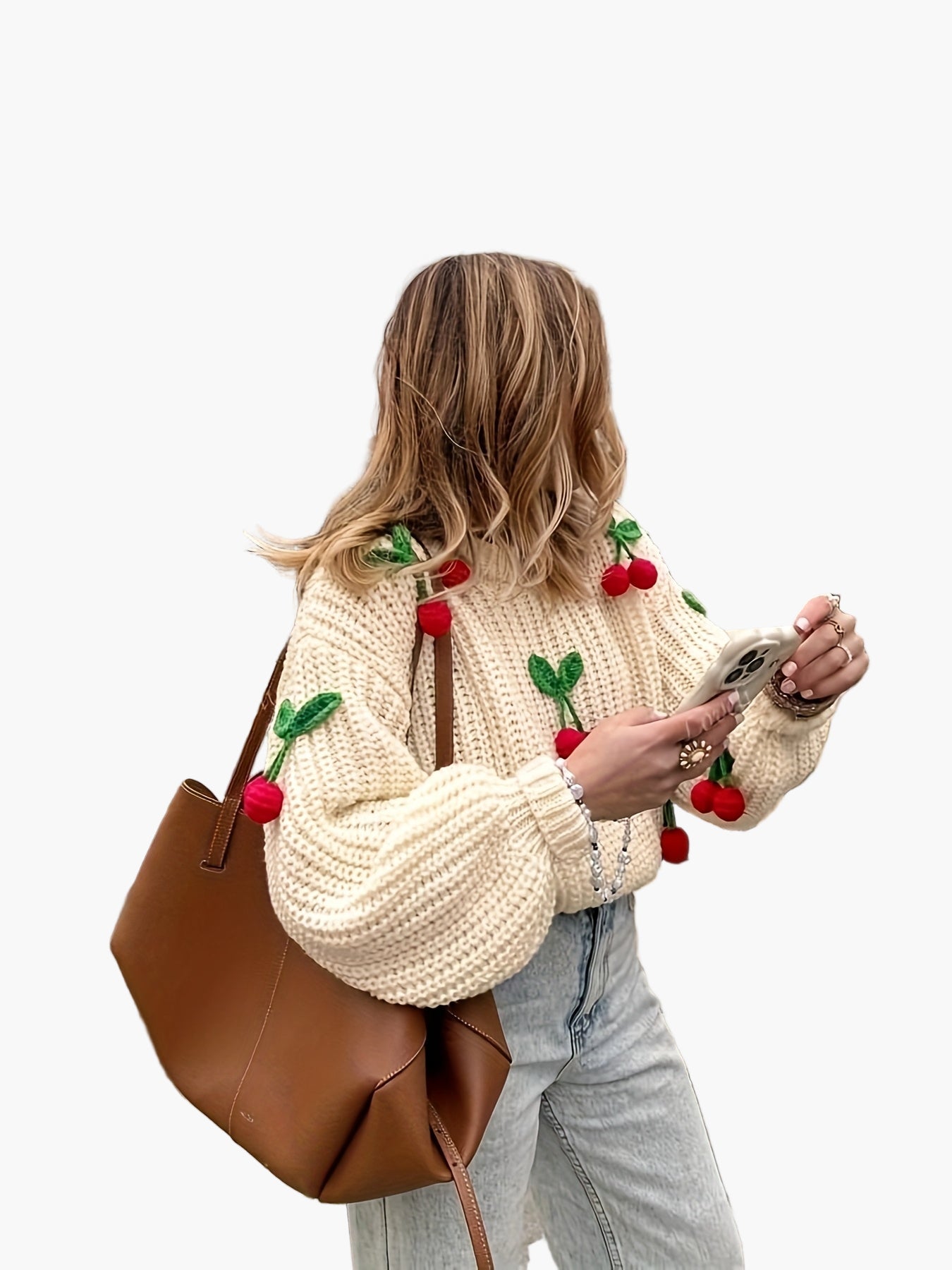 Damtröja med körsbärsbroderi – Söt och ledig stickad stil för höst och vinter