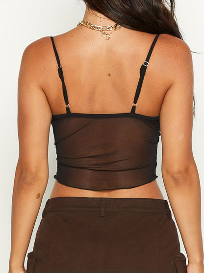 Dam Crop Top med Spaghettiband och Knytning – Modern Feststil