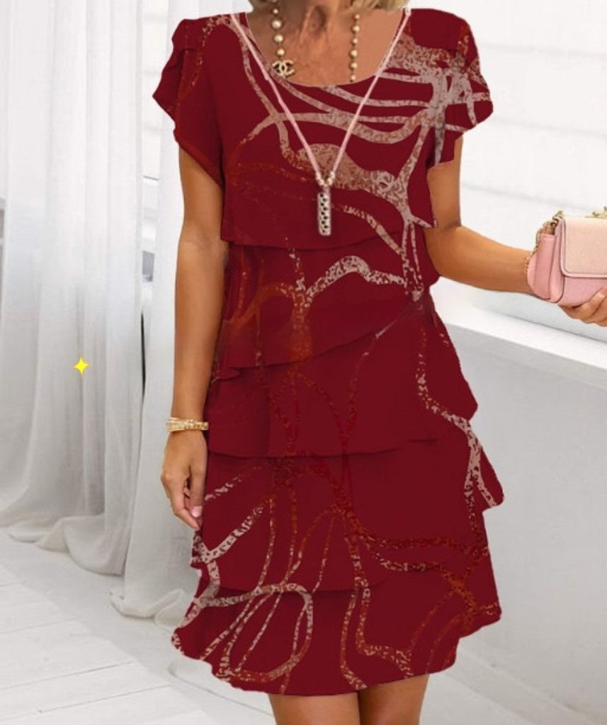 Damklänning Elegant Patchwork Layered Sommarklänning för Fester och Vardagsbruk