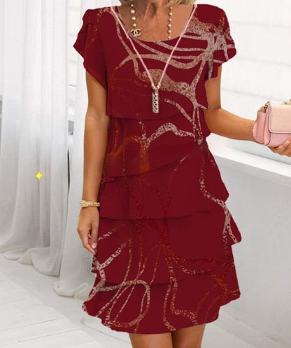 Damklänning Elegant Patchwork Layered Sommarklänning för Fester och Vardagsbruk