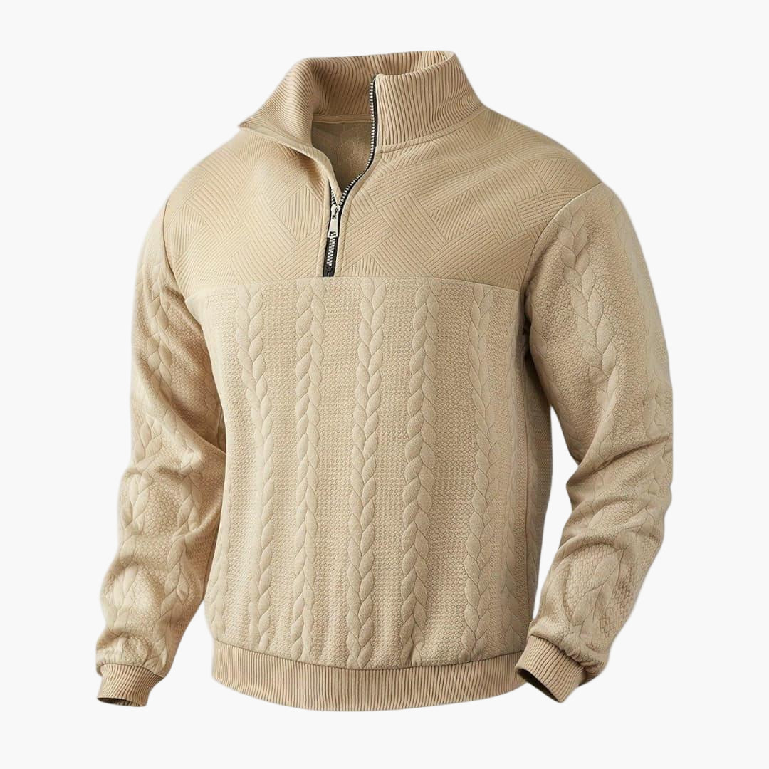 Herr Half-Zip Stickad Tröja – Klassisk Varm och Stilren Pullover för Vardag och Fritid